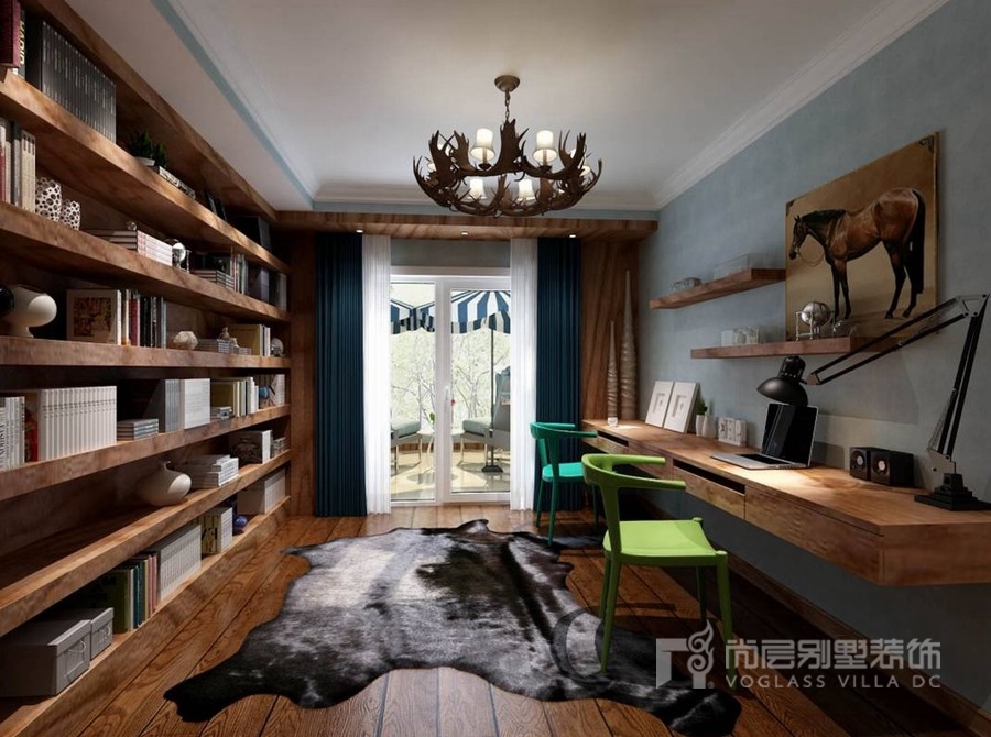书房窗帘软装陈设设计效果图